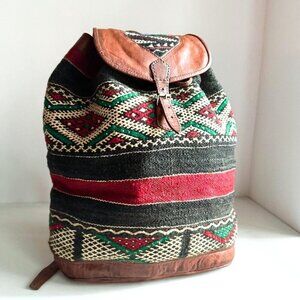 Vintage Handmade Ethnic Kilim Leather LArge Backpack